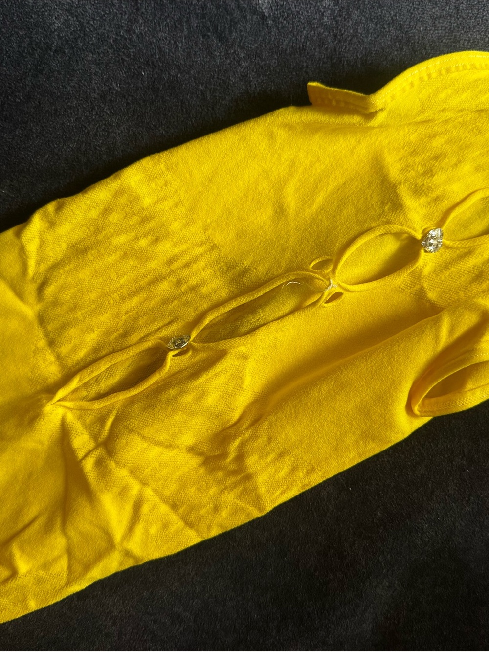 Poster Girl Bright Yellow Cutout Bodycon jumpsuit with Rhinestone Accents